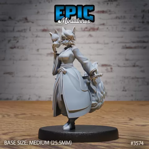 Kitsune Spirit Warrior / Fox Humanoid / Nine Tailed Female Sorcerer / Japanese Mythology / Magic Altar / Iron Fist Encounter by Epic-Miniatures