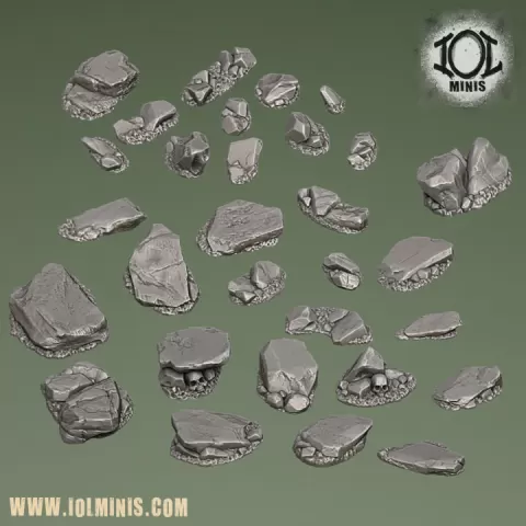 Tactical rock base toppers - Supportfree presupported basing details by Imitation of Life Miniatures