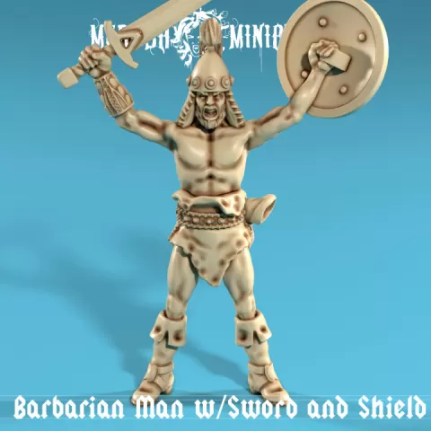 Barbarian Hero with Sword and Shield – Savage Warcry STL Miniature by Medusa Miniatures