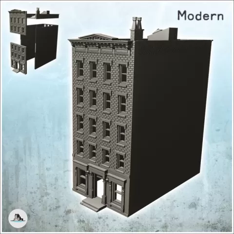 Modern brick building with pediment and chimney (7) - Cold Era Modern Warfare Conflict World War 3 by Hartolia Miniatures