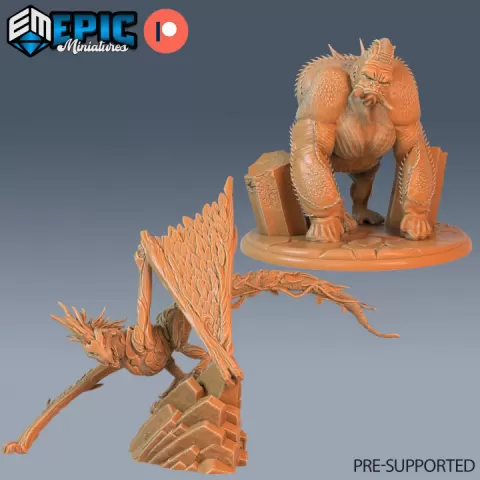 Wyvern & Kong Team Sneaky / Forest Guard / Jungle Drake & Primate Ape / Giant Gorilla Monkey & Winged Reptile / Ancient Magical Beast / Draconic Army / Woods & Swamp Encounter by Epic-Miniatures