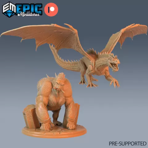 Dragon & Kong Team Sneaky / Forest Guard / Jungle Green Drake & Primate Ape / Giant Gorilla Monkey / Ancient Magical Beast / Draconic Army / Woods & Swamp Encounter by Epic-Miniatures