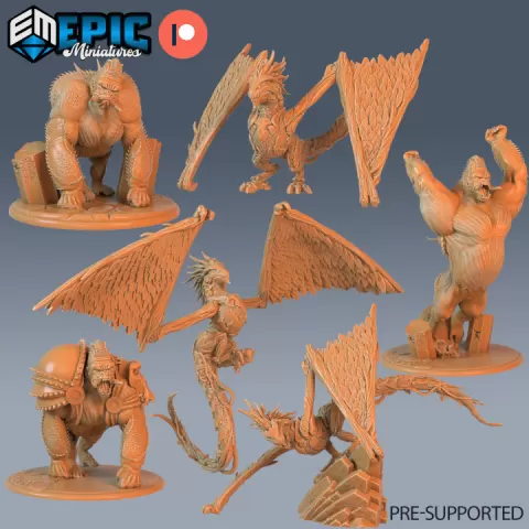 Wyvern & Kong Team Set / Forest Guard / Jungle Drake & Primate Ape / Giant Gorilla Monkey & Winged Reptile / Ancient Magical Beast / Draconic Army / Woods & Swamp Encounter by Epic-Miniatures