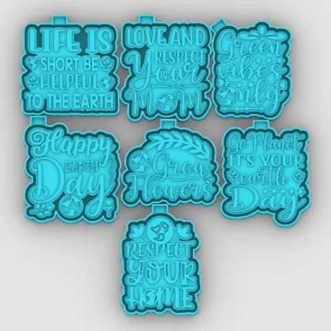 Earth bundle pack - planet, green vibes, happy earth, grow glowers, your home - freshie mold - STL for silicone mold