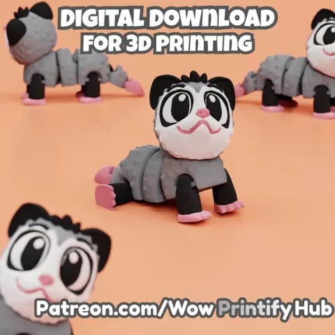 Articulated opossum STL & 3MF – Flexi Print in place animal (Fidget Toy) by WowPrintifyHub