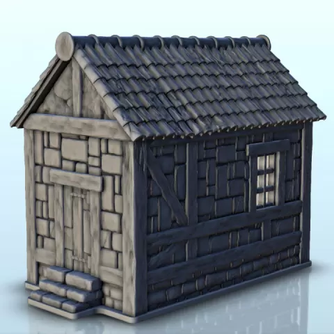 Stone and wood annex with access stairs (7) - Medieval Gothic Feudal Old Archaic Saga 28mm 15mm by Hartolia Miniatures