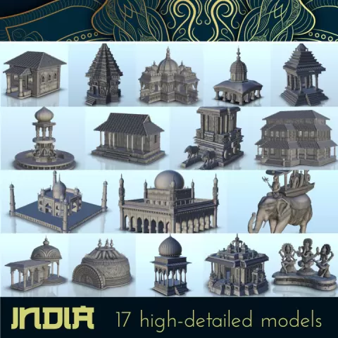 Pack of Indian buildings and accesories - Medieval Asia Feudal Asian Traditionnal Ninja Oriental by Hartolia Miniatures
