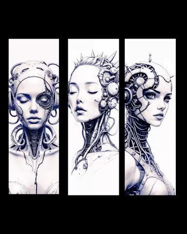 Beauty of Flesh and Metal - Concepts for a cyborg queen - Set of bookmarks