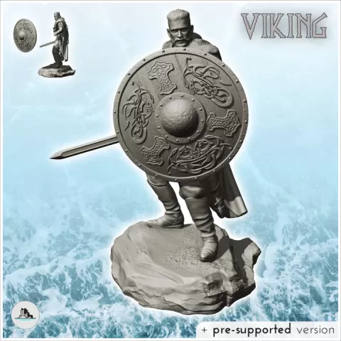 Viking warrior in fighting position with shield and sword (20) - North Northern Norse Nordic Saga 28mm 20mm 15mm by Hartolia Miniatures