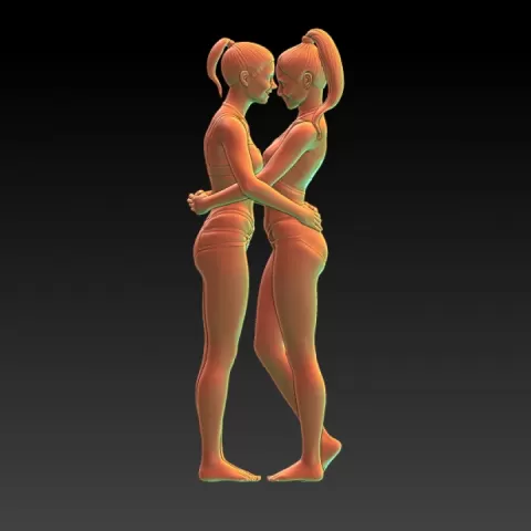 Girls in lingerie - hugging -EROTIC MINIATURE 75 MM SCALE by PrintPleasure