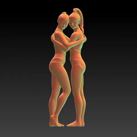 Girls in lingerie - hugging -EROTIC MINIATURE 75 MM SCALE by PrintPleasure