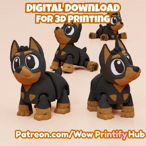 Articulated dobarman terrier STL & 3MF – Flexi Print in place animal (Fidget Toy) by WowPrintifyHub