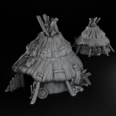 Large Tribal Hut – Fantasy Village House Terrain (Removable Roof) by StoneAxe Miniatures