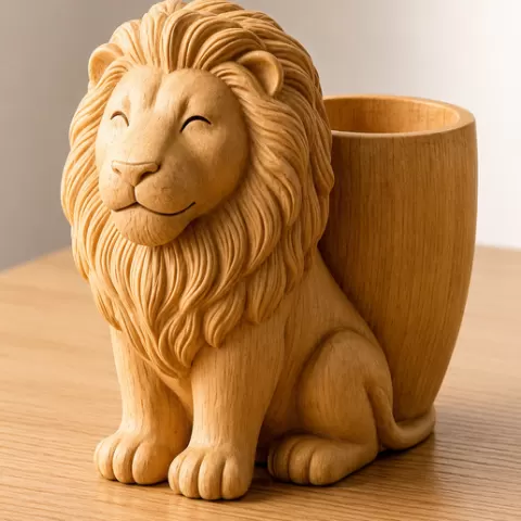 Lion Organizer STL – Majestic Lion Pen Holder, Animal Desk Organizer, Lion Planter, 3D Print Model