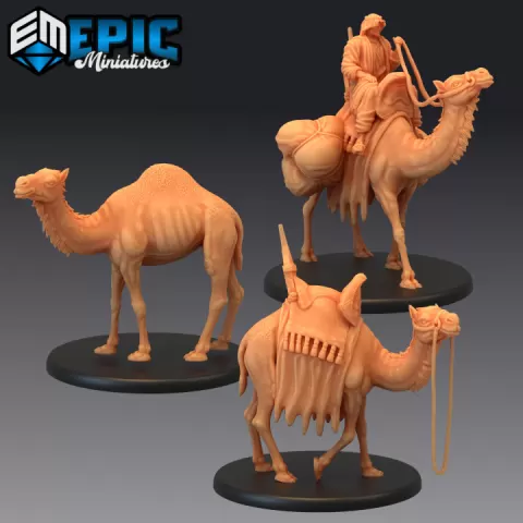 Camel Set / Desert Companion / Pack Dromedary / Wild Herd Animal / Oriental Dune Encounter by Epic-Miniatures