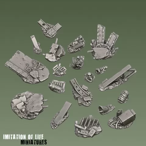 Wasteland base toppers set 4 - Supportfree base detailing kit. by Imitation of Life Miniatures