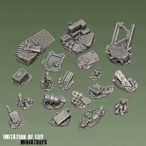 Wasteland base toppers set 3 - Supportfree base detailing kit. by Imitation of Life Miniatures