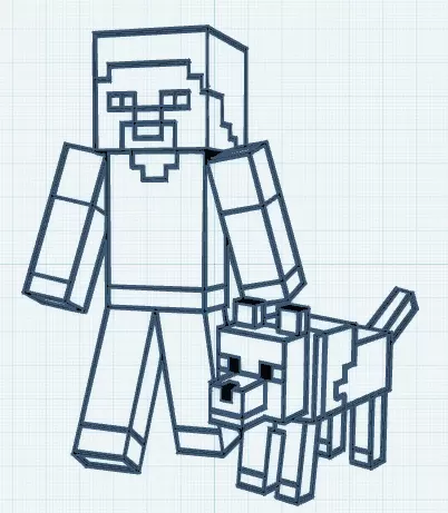 Minecraft Steve+wolf.stl
