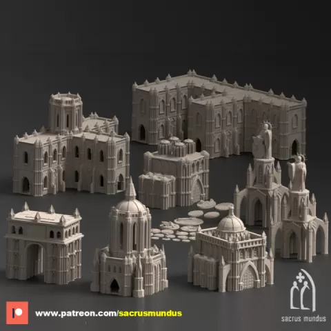 Augusta. The Holy City. 3d Printing Designs Bundle. Statues / Gothic/ Scifi Buildings. Terrain and Scenery for Wargames by Sacrusmundus