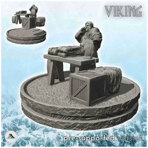 Viking skin merchant with crates and wooden table (5) - scen - Hartolia Miniatures