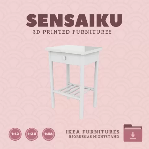 Miniature Replica BJORKSNAS Nightstand for Miniature Dollhouse - IKEA (1:12,24,48) - 3D Print Instant Download