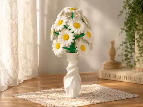Realistic 16-Petal Daisy Vase – Floral Planter