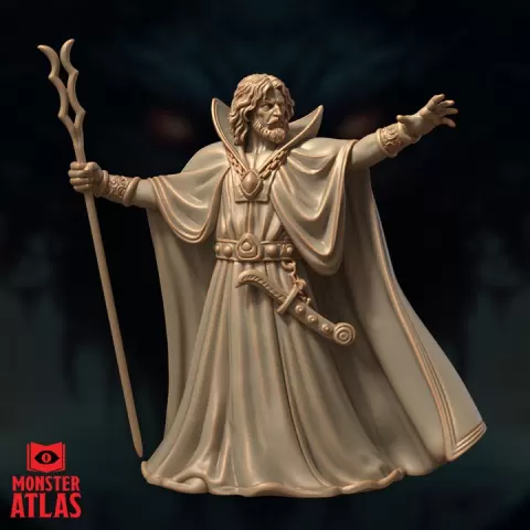 Bearded Archmage | Wizard Leader | Staff Spellcaster | DnD 5e STL Miniature | 32mm Resin by Monster Atlas Fantasy Miniatures