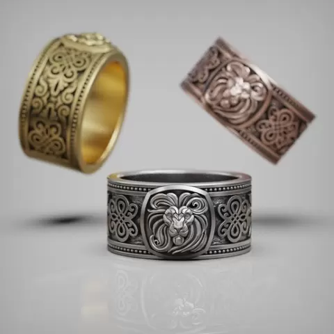 Lion Head Patterned Band Ring