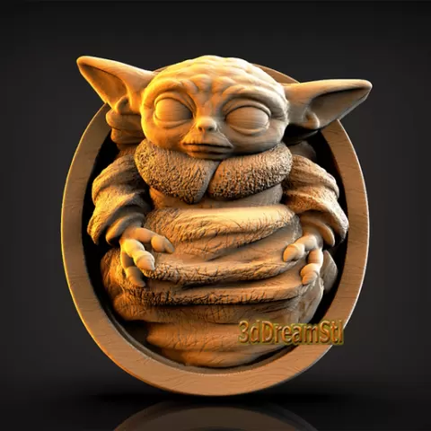Baby Yoda STL model, CNC router engraver, artcam, aspire, cnc files, wood, art, wall decor, CNC