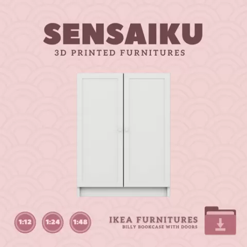 Miniature Replica Billy Bookcase (31.5 x 41.75 in) with Doors for Miniature Dollhouse - IKEA (1:12,24,48) - 3D Print Instant Download