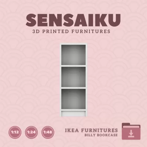 Miniature Replica Billy Bookcase (31_5 x 79_5 in) for Miniature Dollhouse - IKEA (1:12,24,48) - 3D Print Instant Download