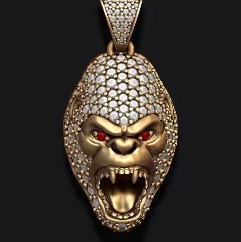 Gorilla head pendant with gems 3D print model