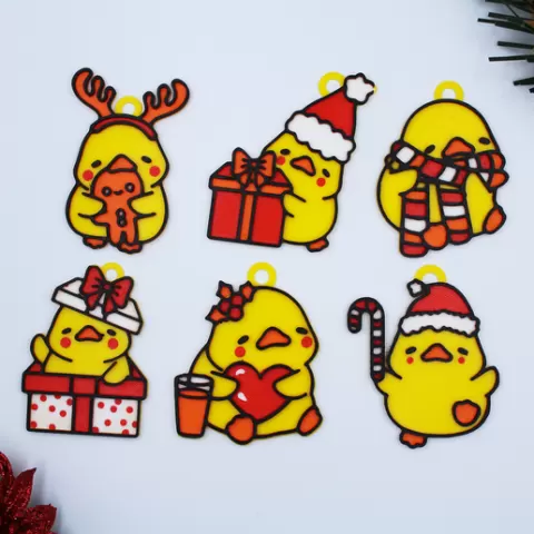 Christmas Cute Duck Pack of /6 Piece Decoration Ornament Christmas Tree Earrings Keyring Keychain Festive Ball