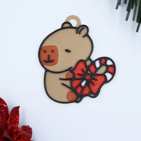 Christmas Cute Capybara Decoration Ornament Christmas Tree Earrings Keyring Keychain Festive Ball