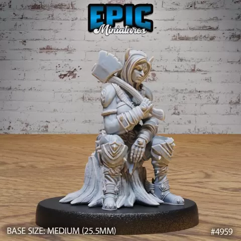 Orc Tiefling Female Sitting / Green Skin Lord / Goblin Devil Hybrid / Humanoid Warrior / Burly Demonic Tribe / Beast Tamer Demon / Mythical Goblinoid Creature / Siege Servant Monster / Ruthless Trickster / Woodland Encounter by Epic-Miniatures
