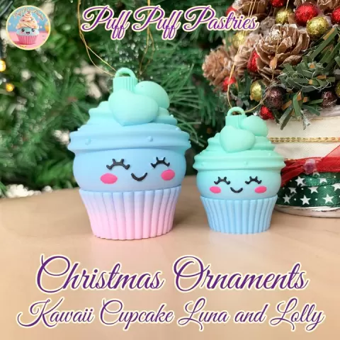 Christmas Ornaments Kawaii Cupcake Luna and Lolly by Puff Puff Pastries
