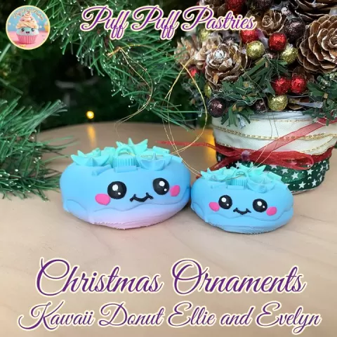 Christmas Ornaments Kawaii Donut Ellie and Evelyn by Puff Puff Pastries