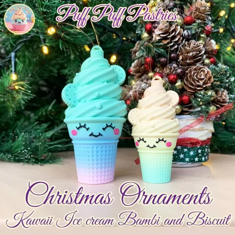 Christmas Ornaments Kawaii Ice cream Bambi and Biscuit by Puff Puff Pastries