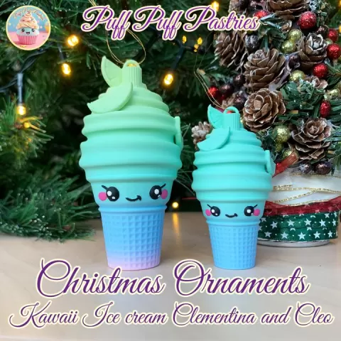 Christmas Ornaments Kawaii Ice cream Clementina and Cleo by Puff Puff Pastries