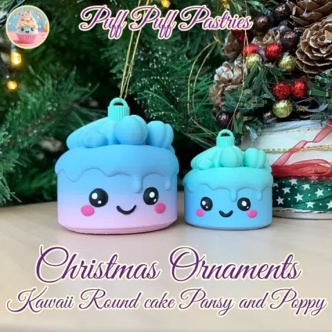 Christmas Ornaments Kawaii Round cake Pansy and Poppy by Puff Puff Pastries