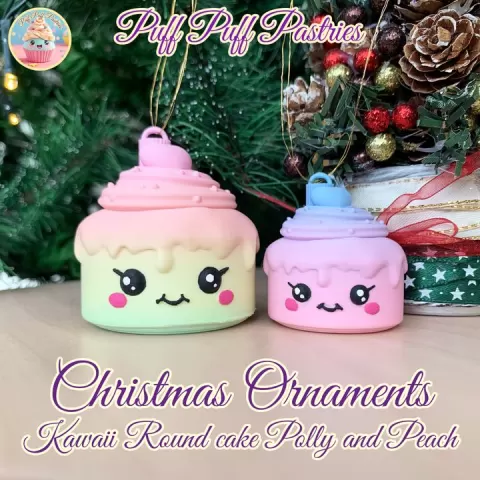 Christmas Ornaments Kawaii Round cake Polly and Peach by Puff Puff Pastries
