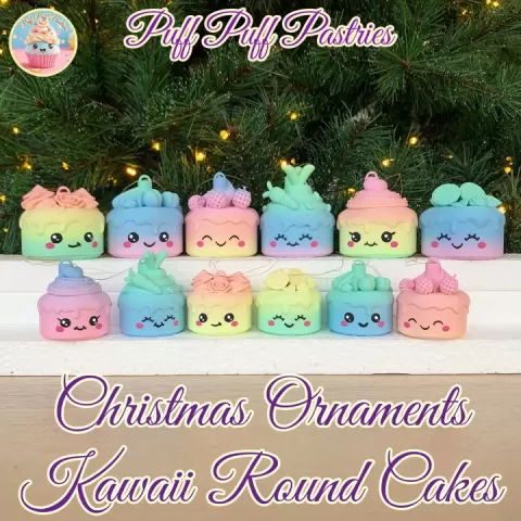 Christmas Ornaments Kawaii Round Cakes Family by Puff Puff Pastries