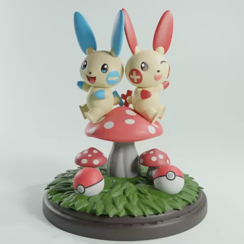Plusle and Minun on mushroom - Memory Voyage
