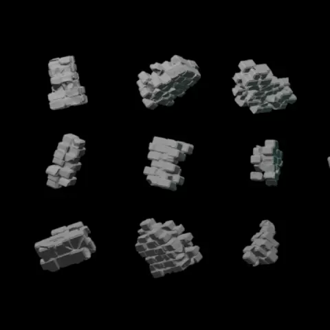 Physically Simulated Wall Rubble Scatter Ruin by Slab Terrain