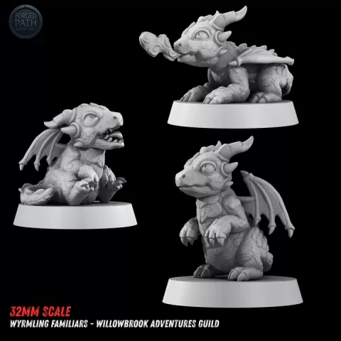 Wyrmling Familiar Miniatures Set of 3 Baby Dragons 32mm Scale Fantasy STL by Forged Path Miniatures