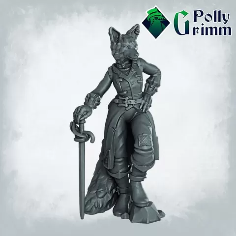 Fantasy and historic miniatures for tabletop games. Lupin set. Three form, beastman. Pirate, lady-thief, trickster with a rapier by PollyGrimm