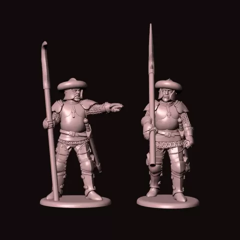 Italian "lanzelonghe" on the march with 2 sergeants COMPAGNIE DI VENTURA 15th c. 28mm by Uppsala Miniatures