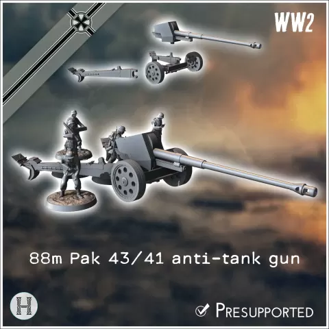 88m Pak 43-41 German anti-tank gun - miniatures ww2 vehicle - Hartolia Miniatures