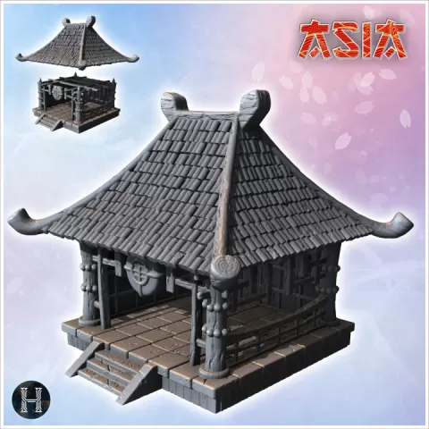 Asian warehouse with stone platform, access staircase and partial walls (33) - Asian Asia Oriental Angkor Ninja Traditionnal RPG Mini by Hartolia Miniatures