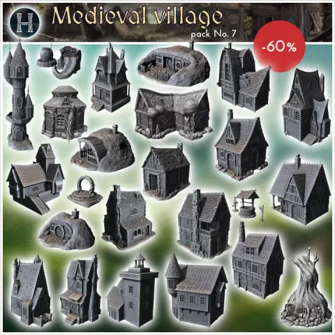 Medieval village pack No. 7 - Medieval Gothic Feudal Old Archaic Saga 28mm 15mm RPG by Hartolia Miniatures